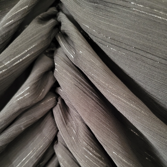 House of Harlow Ruched Mini Dress Lurex Sheer Bishop Sleeve Black Sz 2 - Picture 11 of 15